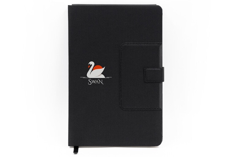 Notebook with Integrated Phone Stand & Pen Holder